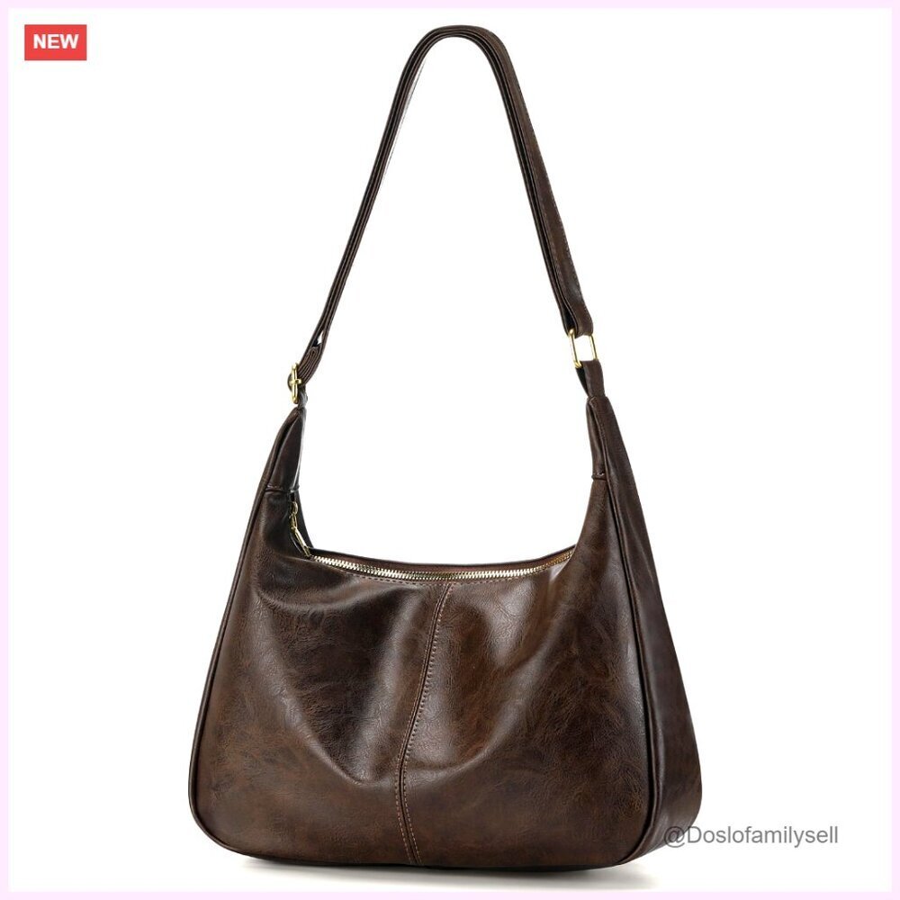 Vegan Leather Hobo Bag Slouchy Shoulder Purse Adjustable Strap 13x10